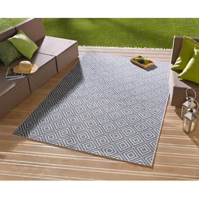 Teppich NORTHRUGS "Karo" Gr. 4, blau, B:160cm H:8mm L:230cm, Kunstfaser, Teppiche, In- & Outdoor, Läufer, Wetterfest, Raute, Balkon, Garten, Flur Image