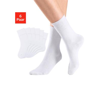 Socken H.I.S, Damen, Gr. 35-38, weiß (6x weiß), Polyamid, Baumwolle, Elasthan, unifarben, elastisch, Socken, mit Komfortbund auch für Diabetiker geeignet Image