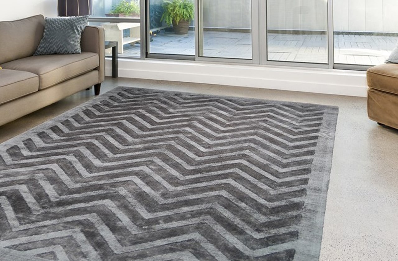 Teppich KAYOOM "Luxury 410" Gr. 3, grau (anthrazit), B:120cm H:13mm L:170cm, Viskose, Teppiche, Wohnzimmer Image