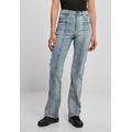 Bequeme Jeans URBAN CLASSICS "Urban Classics Damen Ladies High Waist Straight Slit Denim Pants" Gr. 28, Normalgrößen, blau (tintedlightbluewashed) Damen Jeans