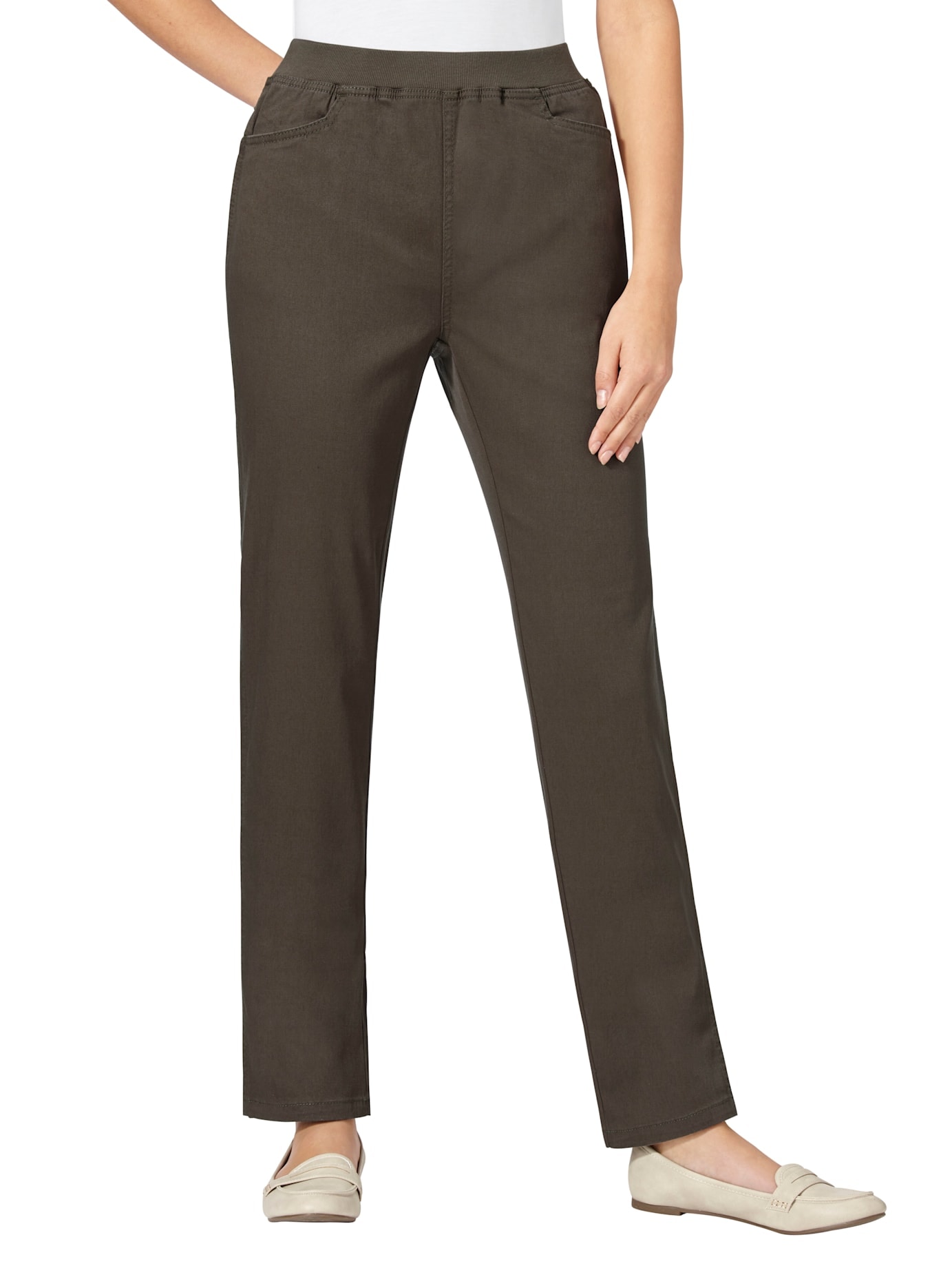 Stretch-Jeans CLASSIC BASICS, Damen, Gr. 46, Normalgrößen, grün (khaki), 96% Baumwolle, 4% Elasthan, unifarben, lang, Jeans Image
