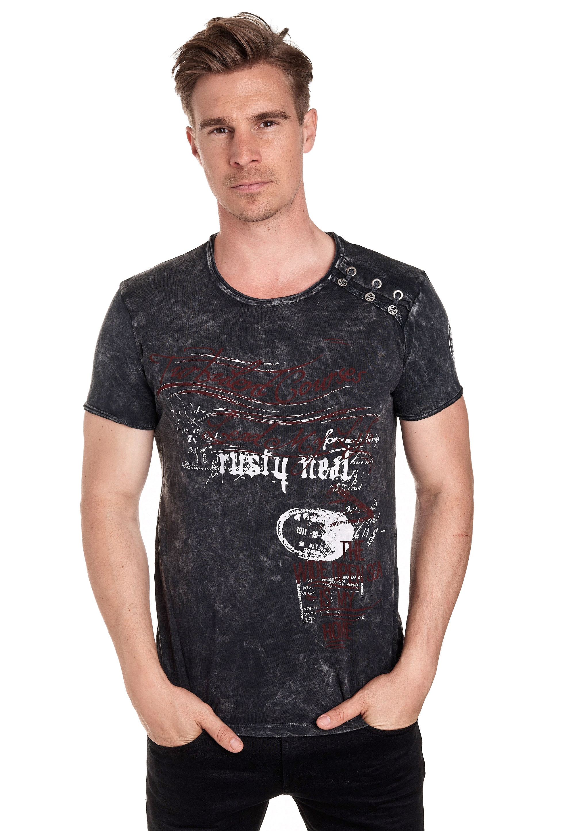 T-Shirt RUSTY NEAL, Herren, Gr. XL, grau (anthrazit), 100% Baumwolle, bedruckt, normal, Rundhals, Shirts, in tollem Vintage-Look Image
