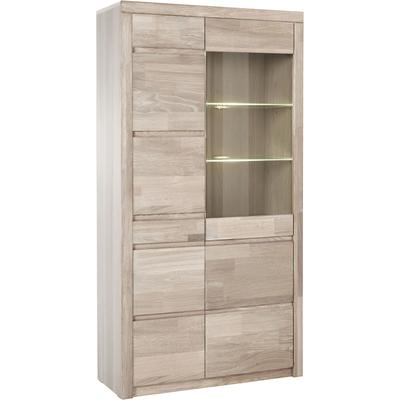 Vitrine HOME AFFAIRE "Silkeborg", weiß (eiche weiß gekalkt teilmassiv), B:90cm H:170cm T:35cm, Holz teilmassiv, Schränke, teilmassiv, schöne grifflose Optik Image
