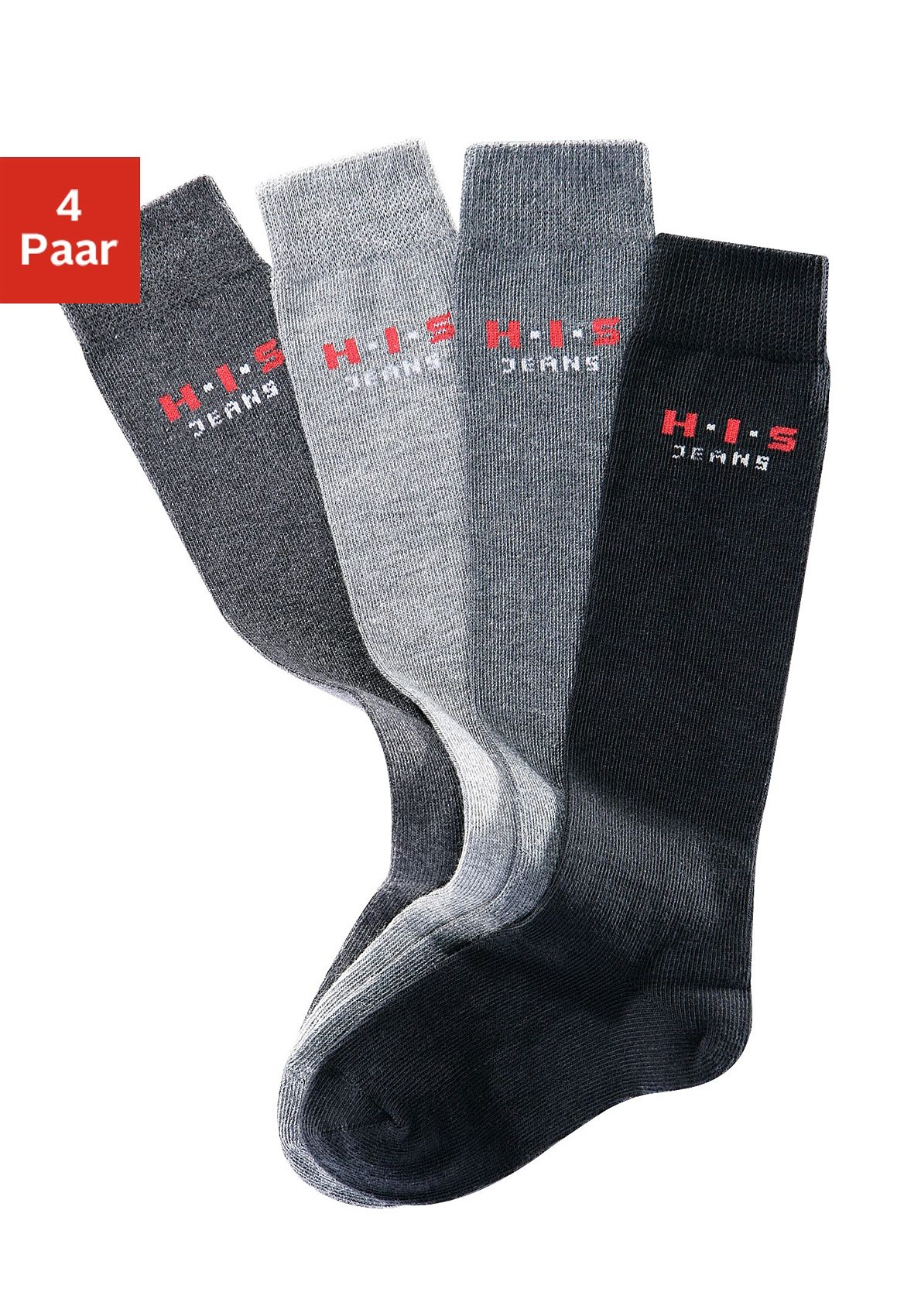 Kniestrümpfe H.I.S, Kinder, Gr. 23-26, grau (schwarz, anthrazit, hellgrau, grau), Baumwolle, Elasthan (LYCRA), Polyamid, unifarben, elastisch, Socken, mit verstärkten Belastungszonen Image