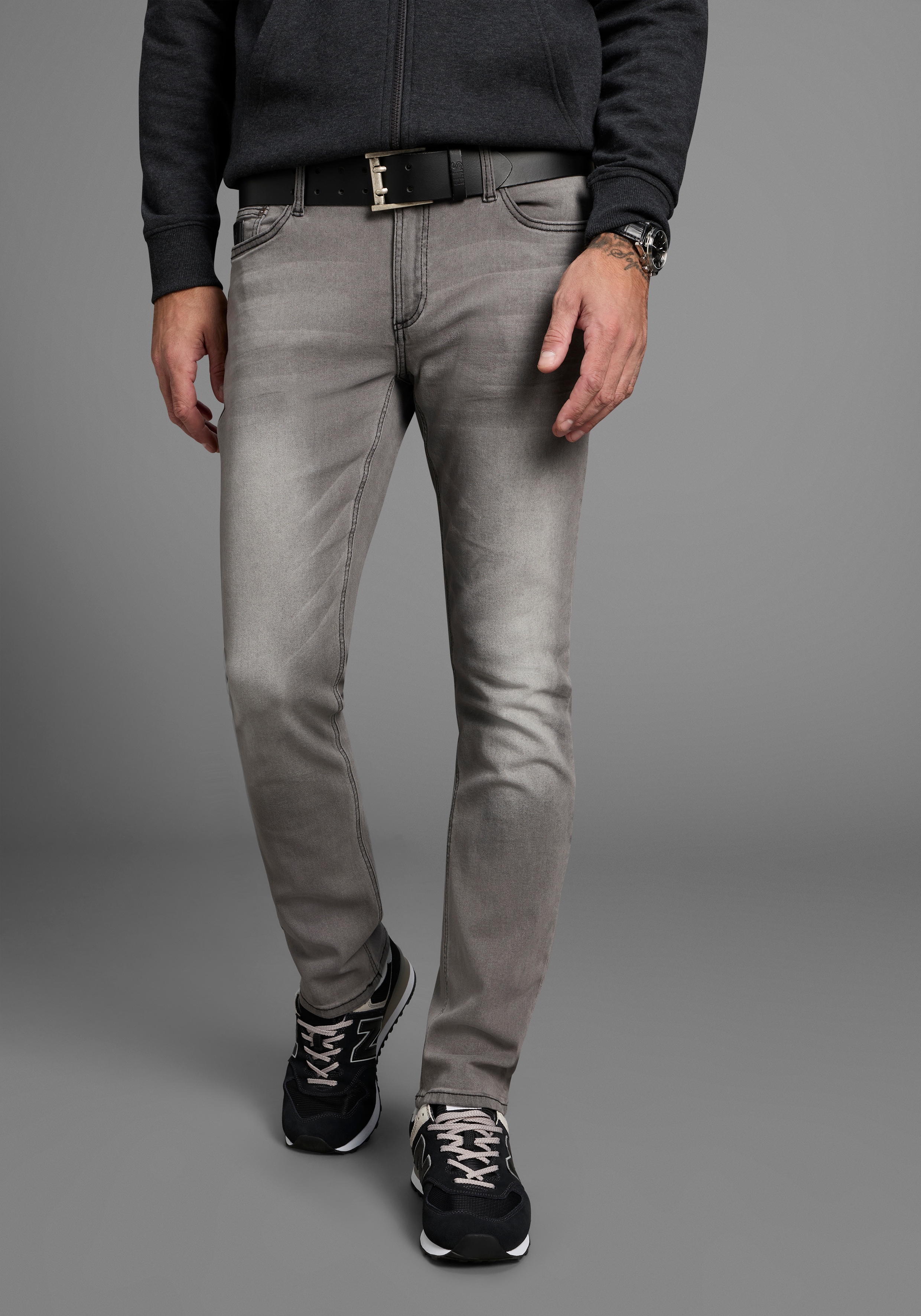 Straight-Jeans BRUNO BANANI "Hutch", Herren, Gr. 30, Länge 34, grau (grau wash), Denim/Jeans, Obermaterial: 98% Baumwolle, 2% Elasthan, unifarben, normal lang, Jeans Straight-Jeans, gerade geschnittenes Bein, niedrige Leibhöhe, reguläre Passform,...