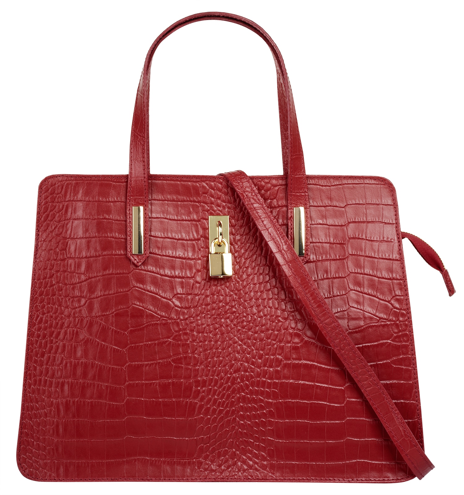 Henkeltasche CLUTY, Damen, Gr. B/H/T: 36cm x 28cm x 8cm onesize, rot, Leder, Reptilienprägung, Taschen, echt Leder, Made in Italy Image