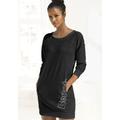 Sweatkleid BENCH. LOUNGEWEAR, Damen, Gr. 32/34, N-Gr, schwarz-weiß (schwarz, weiß), Interlock, Jersey, Obermaterial: 60% Baumwolle, 40% Polyester, unifarben, Basic, bequem ca. Mitte Oberschenkel, Rundhals, Langarm Rippbündchen, Kleider, mit...