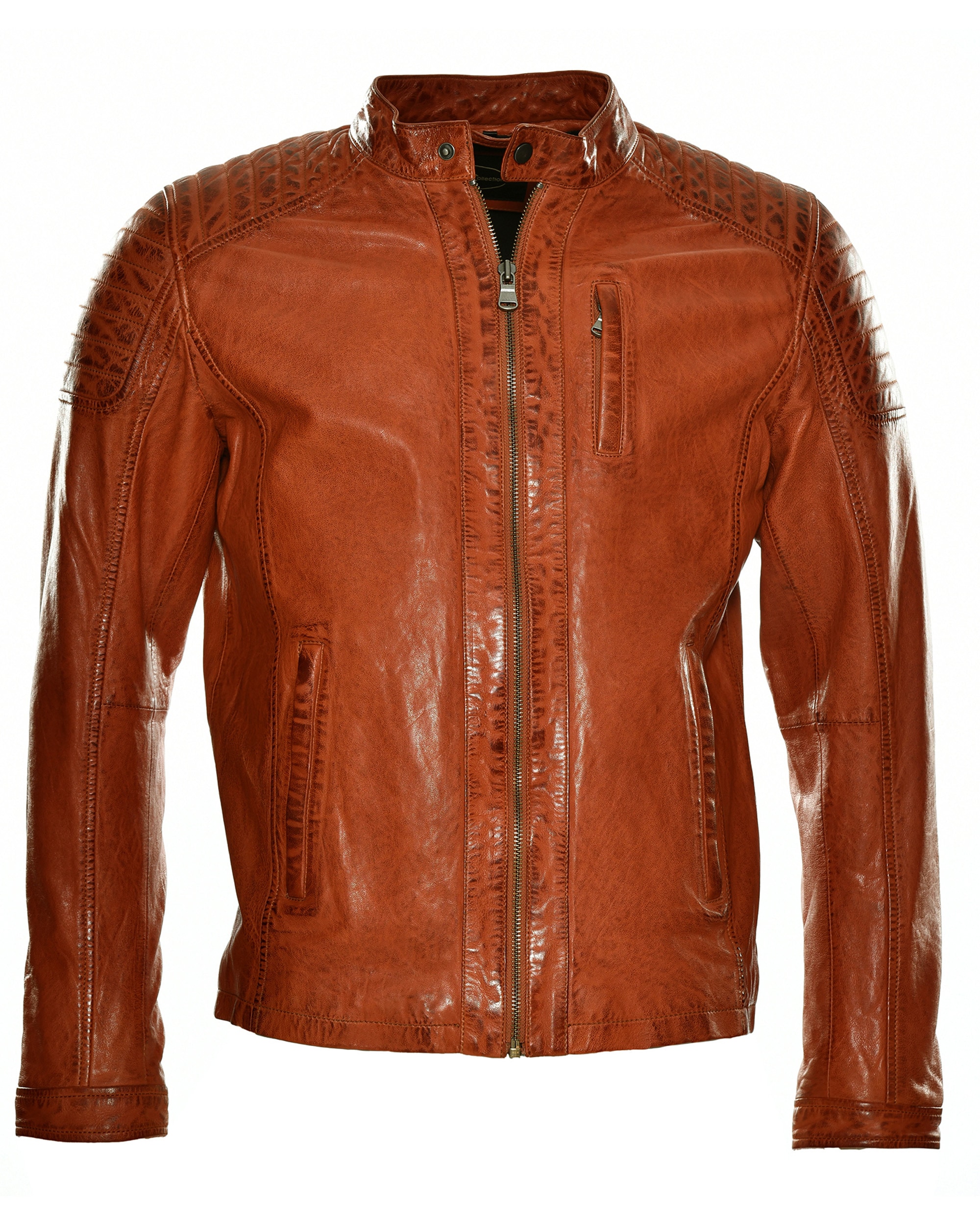 Bikerjacke JCC "31020346", Herren, Gr. 54, braun (oxy fire), Obermaterial: 100% Leder Lamm; Futter: 100% Baumwolle; Ärmelfutter: 100% Polyester, mit Knopf, Jacken