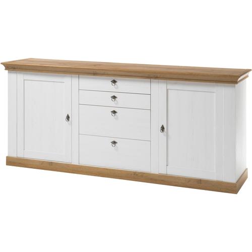 „Sideboard HOME AFFAIRE „“Cremona““ Sideboards Gr. B/H/T: 210 cm x 52 cm x 91 cm, weiß (pinie nb, pinie applikation wotan eiche nb) Sideboards Breite 210 cm“