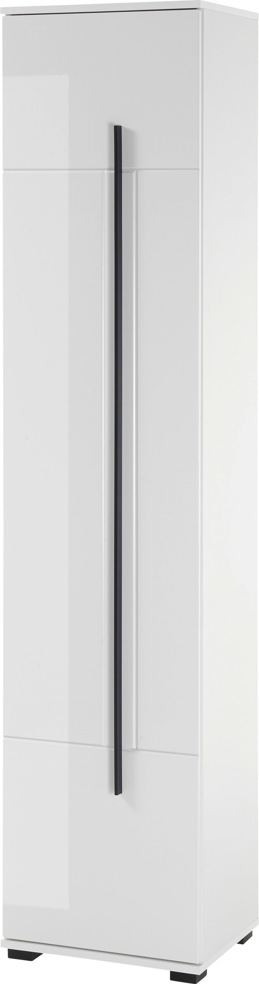 Hochschrank INOSIGN "Cantara, Badschrank in Hochglanz Weiß, Hochschrank im modernen Design", weiß (weiß, weiß hochglanz), B:45cm H:200cm T:35cm, FSC-zertifizierter Holzwerkstoff, MDF, Schränke, Hochschrank, mit schwarzen Griffen, ausreichend Stauraum