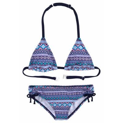 Triangel-Bikini S.OLIVER, Kinder, Gr. 134/140, N-Gr, blau (blau, bedruckt), Polyamid, gemustert, Rautenmuster, Bikini-Sets, mit grafischem Druck Image
