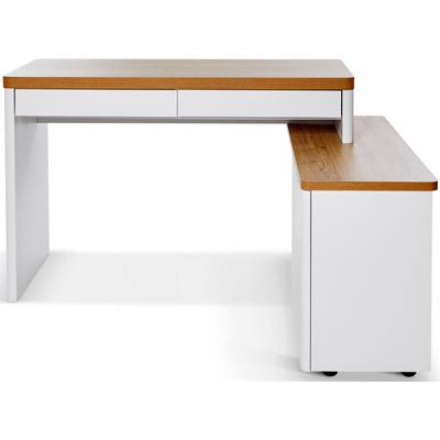 Eckschreibtisch JAHNKE "LIBRE C 155 E", braun (kerneiche, weiß, weiß, kerneiche), B:140cm H:76cm T:117,7cm, Tische, wechselseitig montierbar, Breite ca. 140 cm Image
