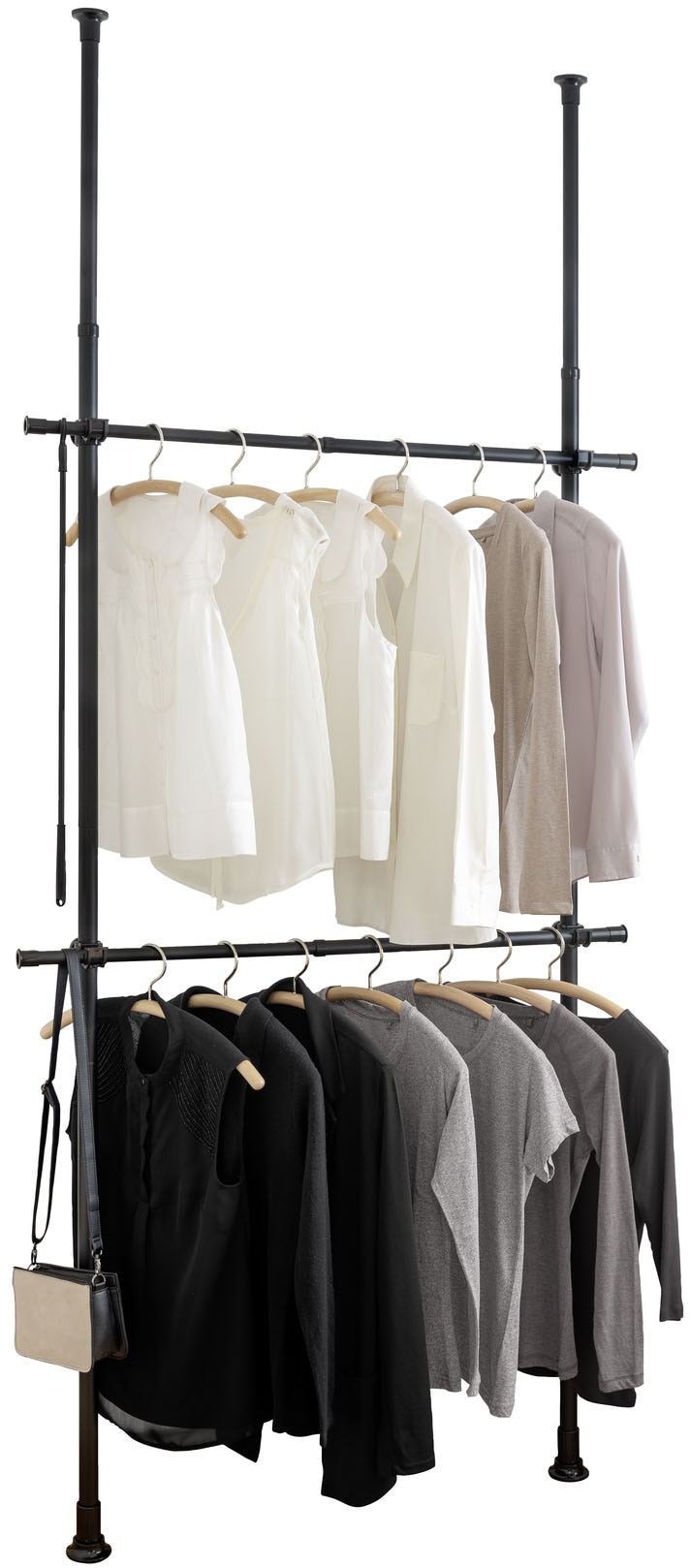 Teleskopregal WENKO "Modell Herkules Basic", schwarz (stangen: schwarz, kunststoffteile: schwarz, anti, rutsch teile der kunststoffteile: schwarz), T:11cm, ABS-Kunststoff, Polypropylen, Stahl, Regale, Teleskopregal, Kleiderstangen zum Klemmen ohne...