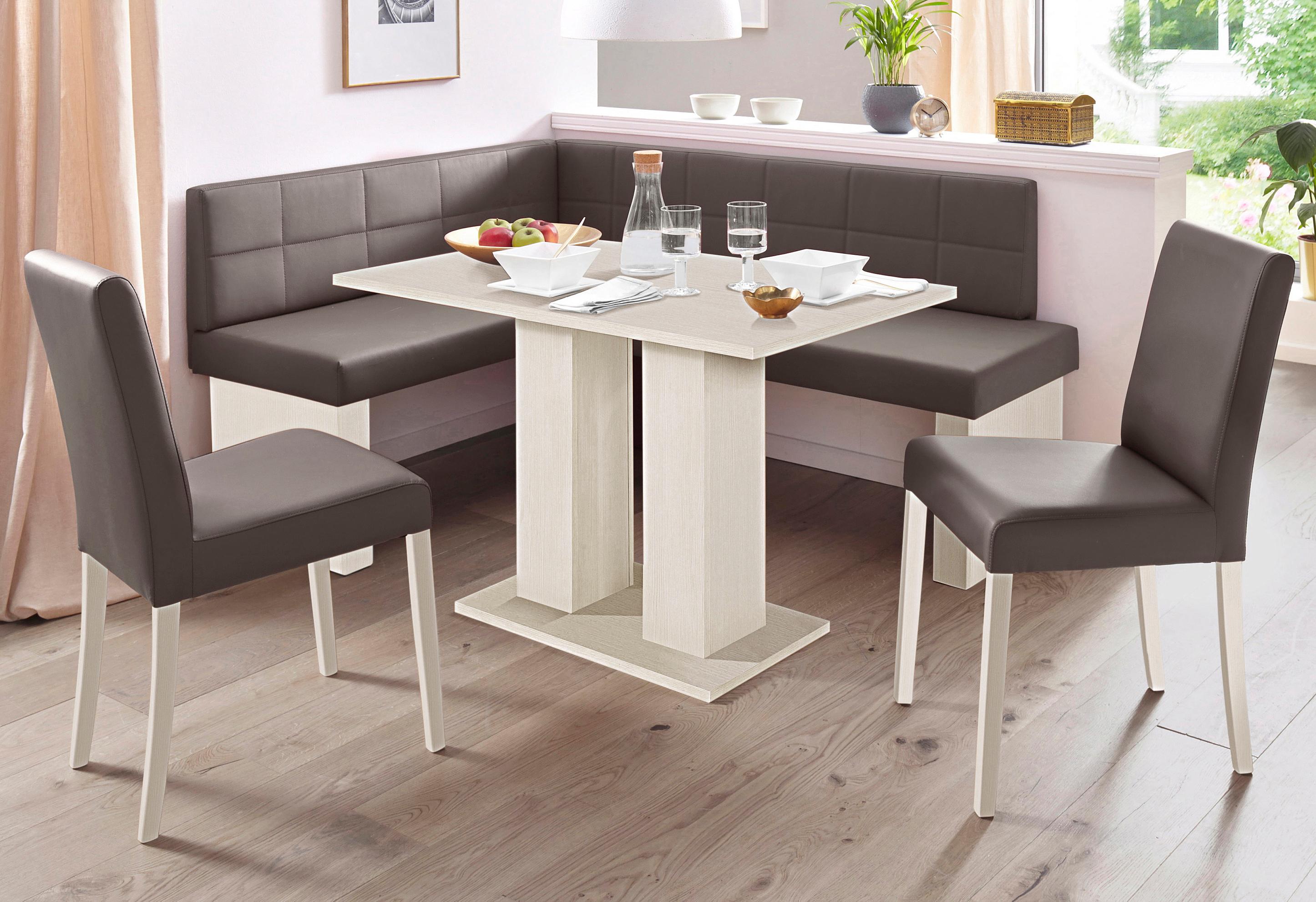 Eckbankgruppe MASSIVLINE & MORE "Anna", braun (holzwerkstoff mit farbe weiß, lotos 5093 dunkelbraun, dunkelbraun, weiß), Kunstleder, Langer Schenkel rechts (130/169cm), Holzwerkstoff, Kunstleder, Sitzmöbel-Sets, Eckbankgruppe, mit 2 Stühlen mit...