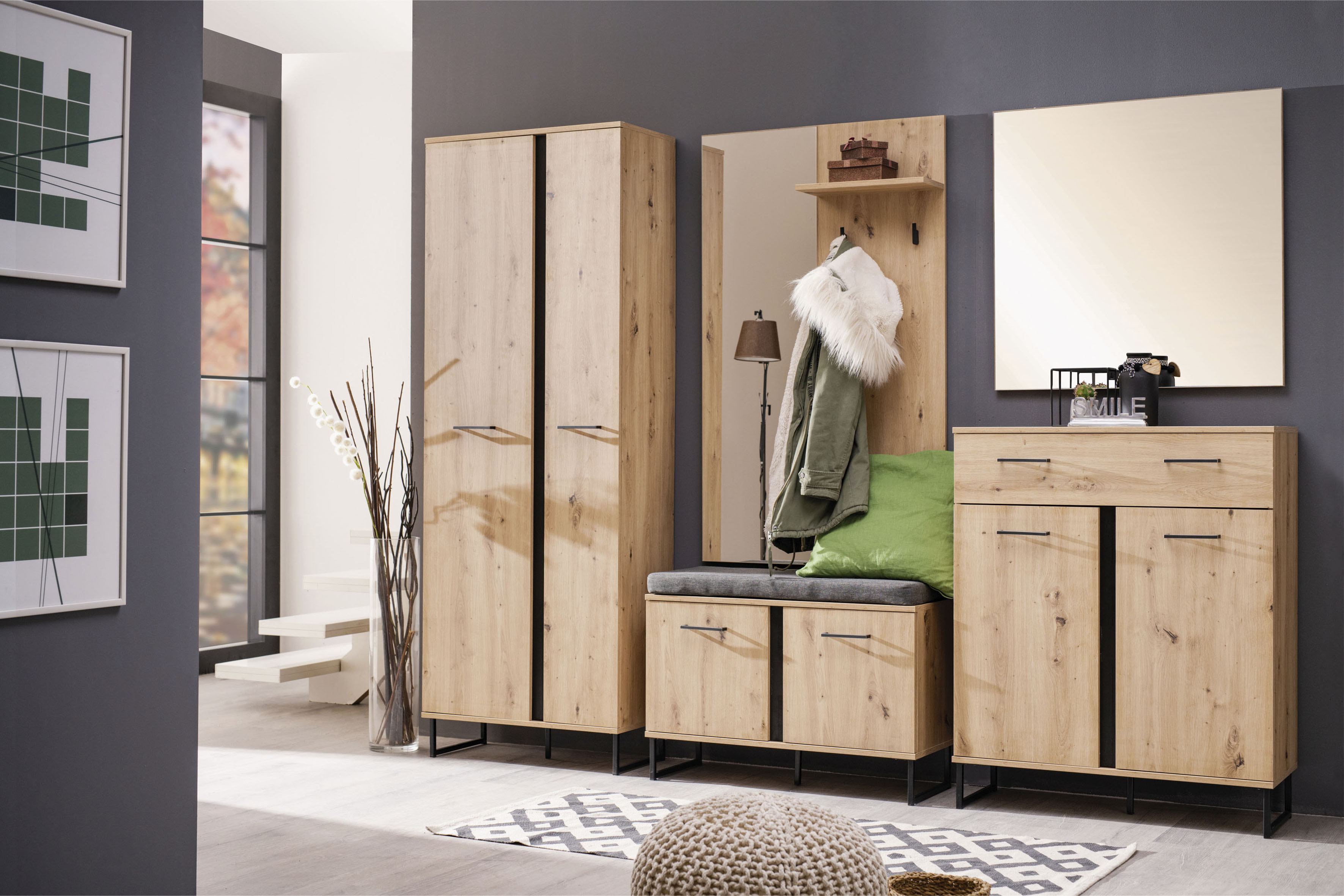 Garderoben-Set INOSIGN "Sardinia", braun (artisan eiche), B:239,5cm H:194,5cm T:35cm, Spanplatte, Kastenmöbel-Sets