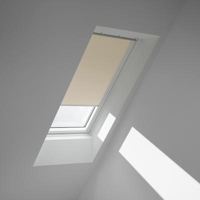 Verdunklungsrollo VELUX "DKL P08 1085SWL", beige (hellbeige, weiß), P08, stufenlos positionierbar, Aluminium, Polyester, Rollos, weiße Führungsschienen & Griffleiste Image