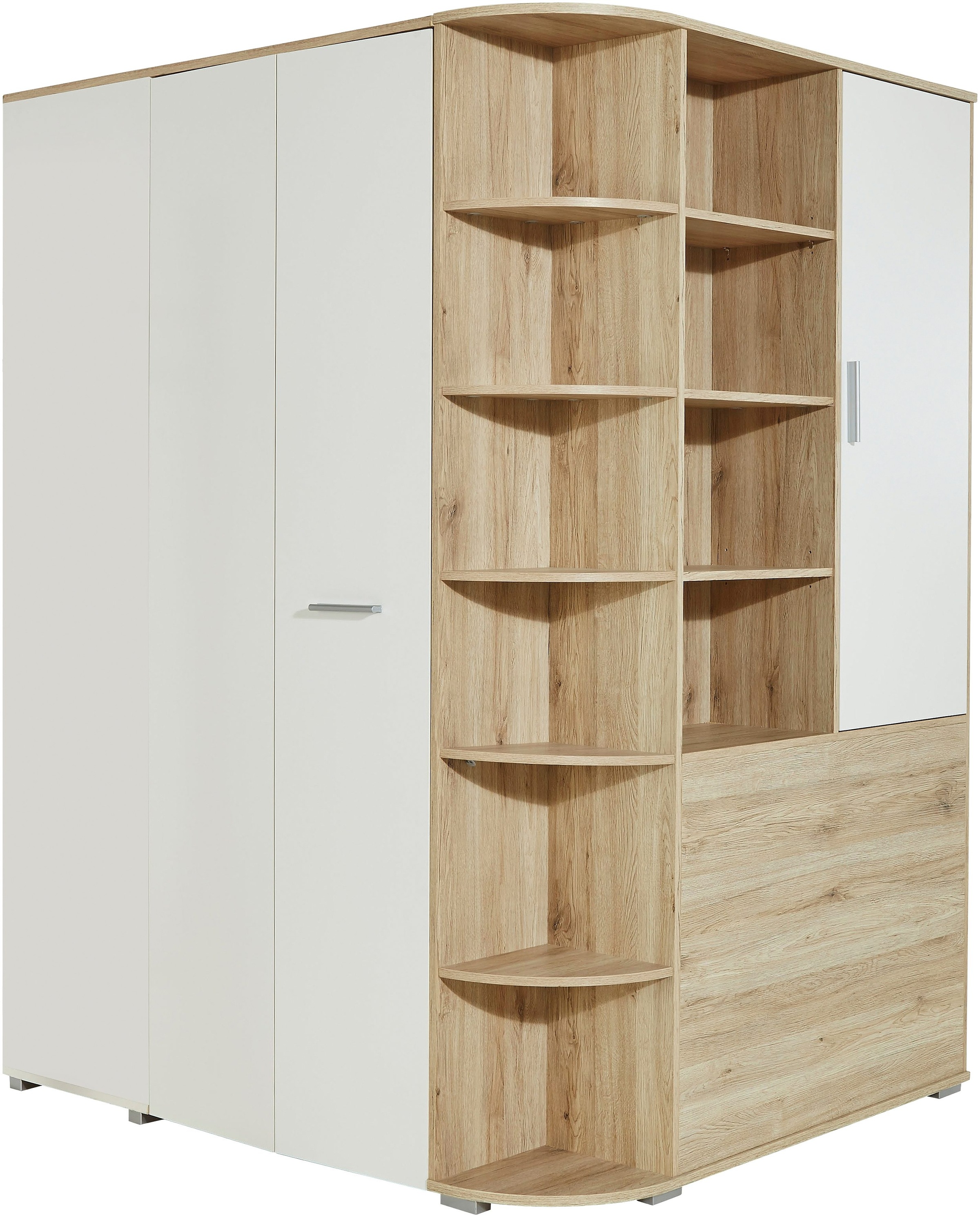 Eckkleiderschrank WIMEX "Joker", weiß (eichefarben san remo, weiß), B:124cm H:198cm T:148cm, Schränke, Eckkleiderschrank, begehbarer Kleiderschrank, Garderobe, Ecklösung