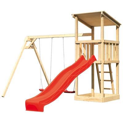 Spielturm KONIFERA "Anna", beige (natur, rot), Spieltürme, KinderB:347cm H:270cm T:264cm, Holzwerkstoff, BxTxH: 347x264x270 cm, B:347cm H:270cm T:264cm