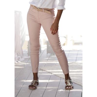 7/8-Jeggings LASCANA, Damen, Gr. 34, N-Gr, lila (mauve, weiß, gestreift), Denim/Jeans, Obermaterial: 67% Baumwolle, 29% Polyester, 4% Elasthan, gestreift, casual, figurbetont 7/8-Länge, Hosen, mit Streifenprint in Slim-Fit-Form, Superstretch-Qualität Image