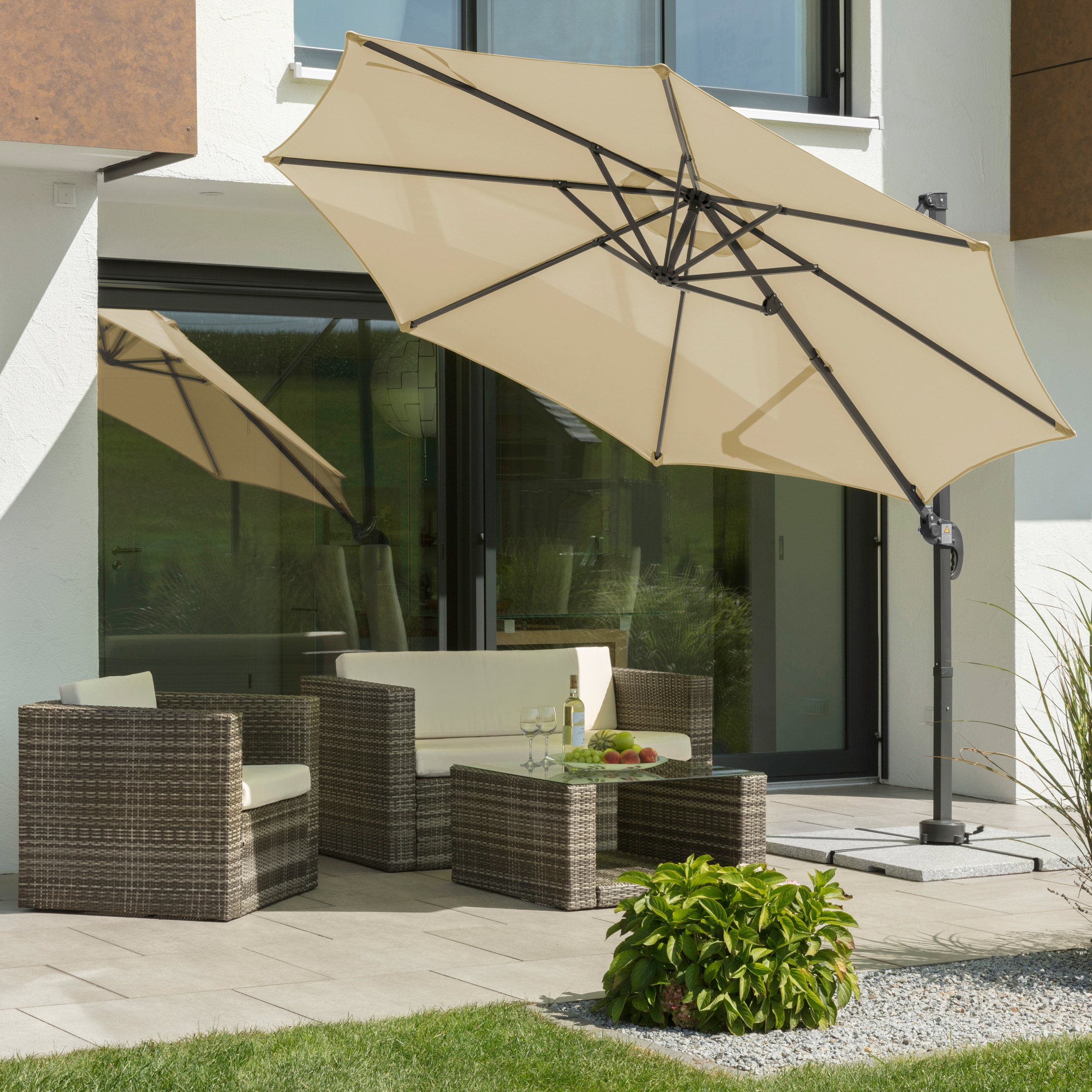 Ampelschirm SCHNEIDER SCHIRME "Rhodos Junior", beige (natur), Obermaterial: 100% Polyester, Standschirme, mit Schutzhülle, ohne Wegeplatten