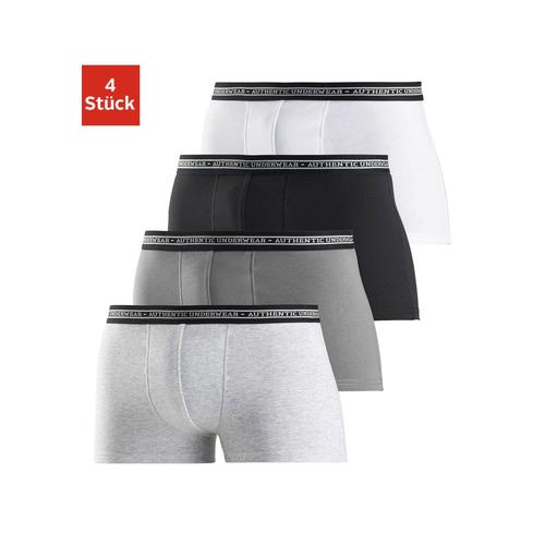 Boxer AUTHENTIC UNDERWEAR Gr. 8, grau (grau, meliert, grau, schwarz, weiß) Herren Unterhosen schwarzer Webbund mit Logoschriftzug