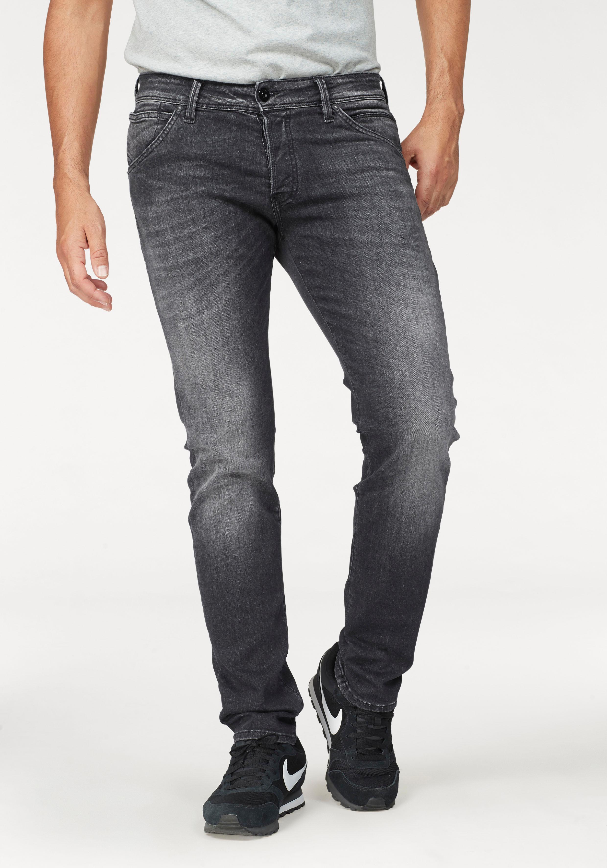 Slim-fit-Jeans JACK & JONES "JJIGLENN JJFOX BL 655 50SPS NOOS", Damen, Gr. 30, Länge 34, schwarz (schwarz denim), Denim/Jeans, Obermaterial: 92% Baumwolle, 6% Polyester, 2% Elasthan, Abriebeffekte, slim fit, Jeans Slim-fit-Jeans