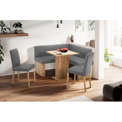 Eckbank MASSIVLINE & MORE "Anna 2", grau (grau, holzwerkstoff golden oak), B:130cm H:83cm T:130cm, Spanplatte, Kunstleder, Holzwerkstoff, Sitzbänke, Schenkel gleichschenkelig 130 cm Image