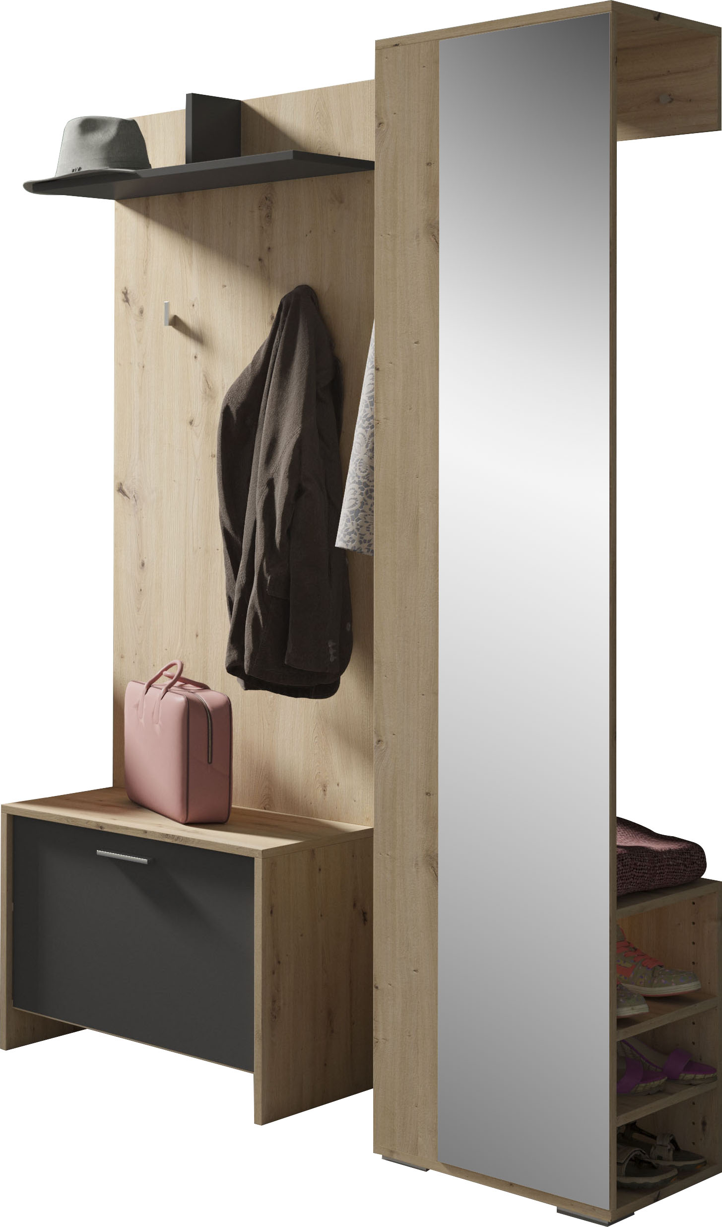 Garderoben-Set BYLIVING "Ben", grau (artisan eiche, anthrazit), Kastenmöbel-Sets Image