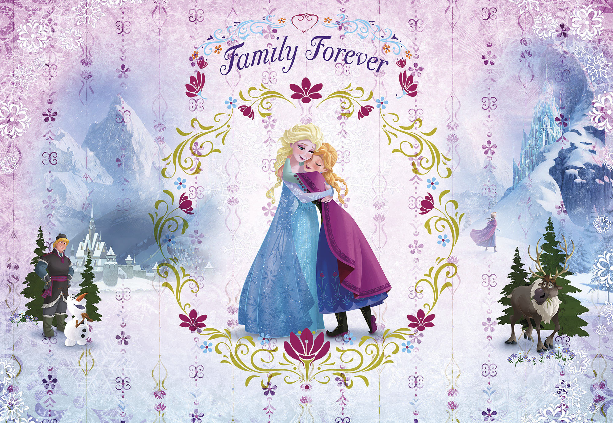 Vliestapete KOMAR "Digitaldruck Vlies - Frozen Family Forever - Größe 400 x 260 cm", bunt (bunt, bunt), B:400m L:260m, Vlies, Tapeten, Wohnzimmer, Schlafzimmer Image