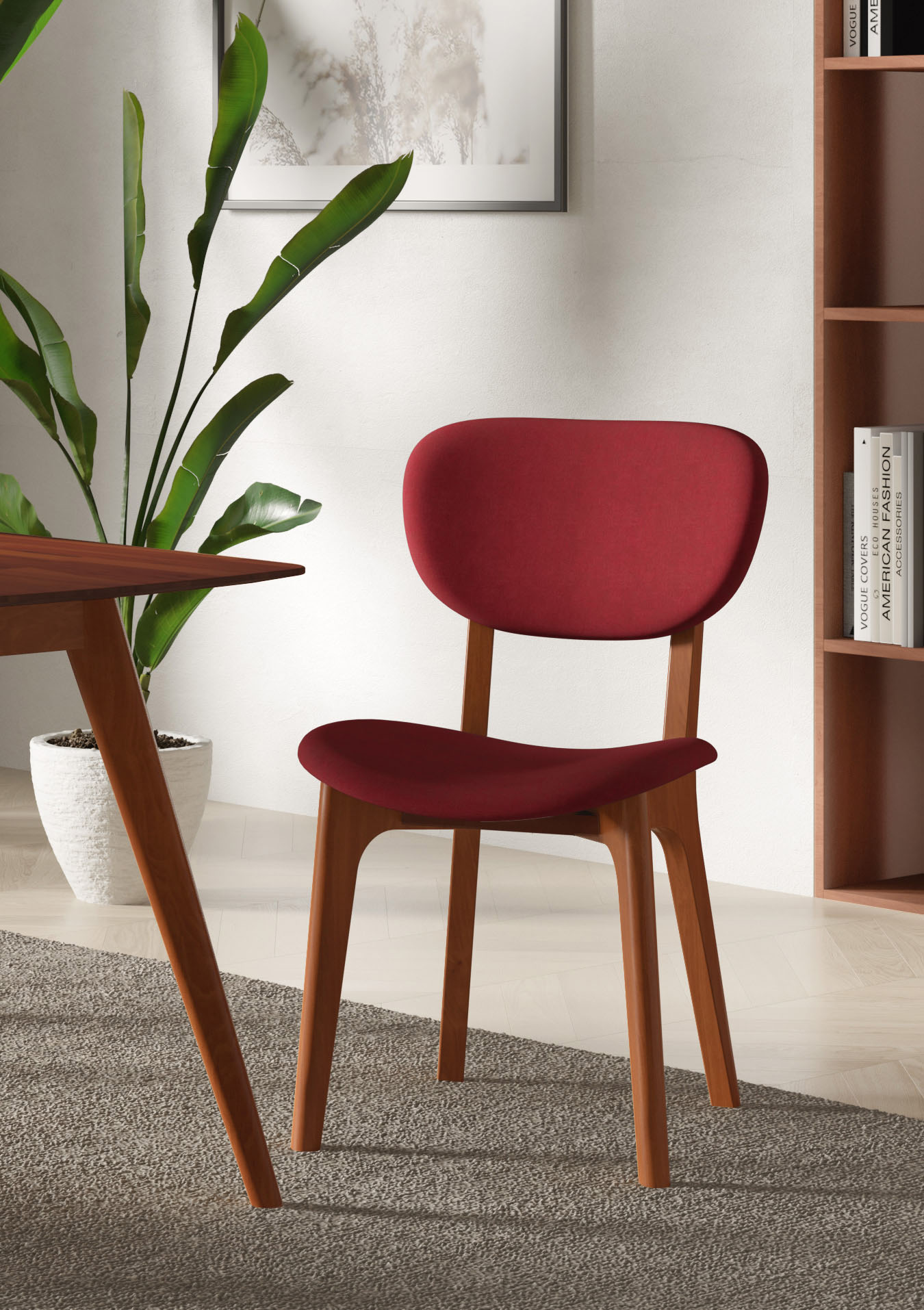 Stuhl INOSIGN "COZY Made in Italy", rot (bordeaux, kirsch), B:50cm H:88cm T:62cm, Polyester, Stühle, Polsterstuhl Esszimmerstuhl 4-Fuß-Stuhl, Gestell in Buche, Kirsch- oder Nussbaum, Massivholz, Design Stuhl Image