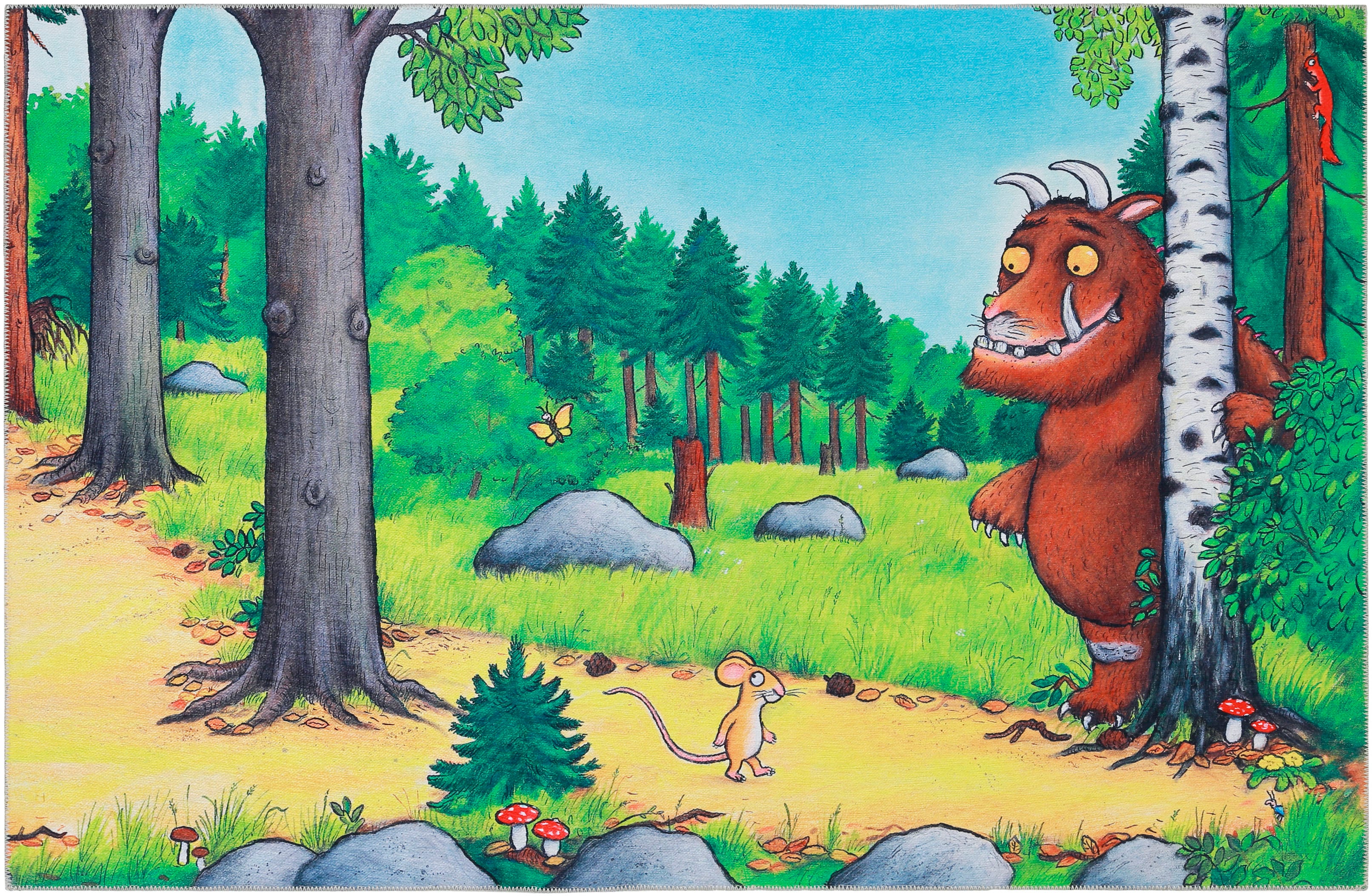 Kinderteppich DER GRÜFFELO "Mouselo GR-0170", bunt, B:140cm H:6mm L:220cm, Baumwolle, Polyester, Teppiche, Kinderteppich, aktueller Grüffelo Teppich, Kurzflor mit hohem Baumwollanteil