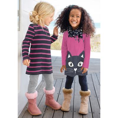 Langarmshirt KIDSWORLD "für kleine Mädchen", Mädchen, Gr. 92/98, pink, marine, Single Jersey, Obermaterial: 100% Baumwolle, gestreift, bedruckt, modisch, figurumspielend hüftbedeckend, Rundhals, Langarm abgesteppte Kante, Shirts, Langarm, lässige... Image