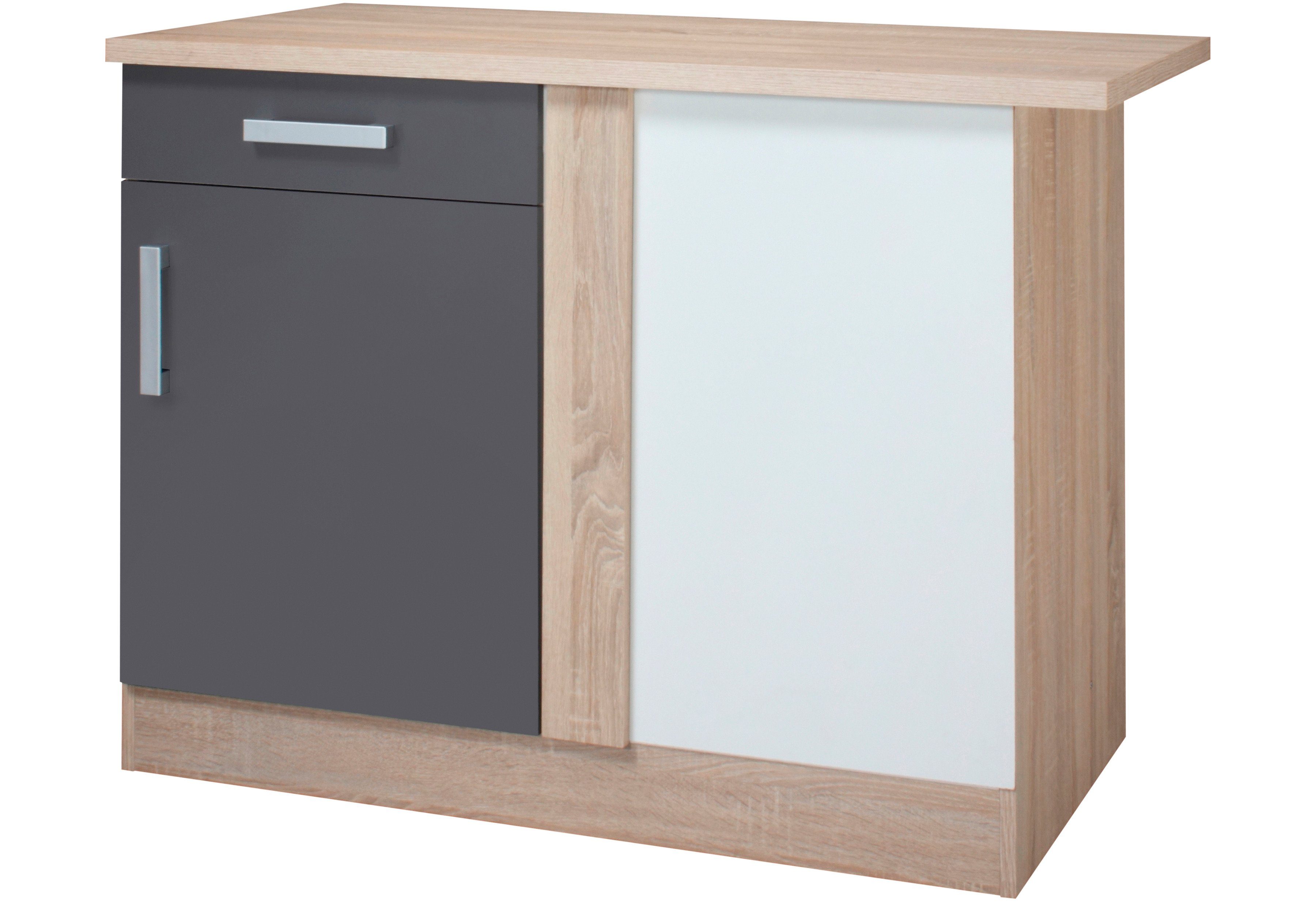 Eckunterschrank KOCHSTATION "KS-Toronto, Breite 110 cm", grau (anthrazit, eiche sonoma), B:110cm H:85cm T:60cm, Spanplatte, Schränke, Eckunterschrank