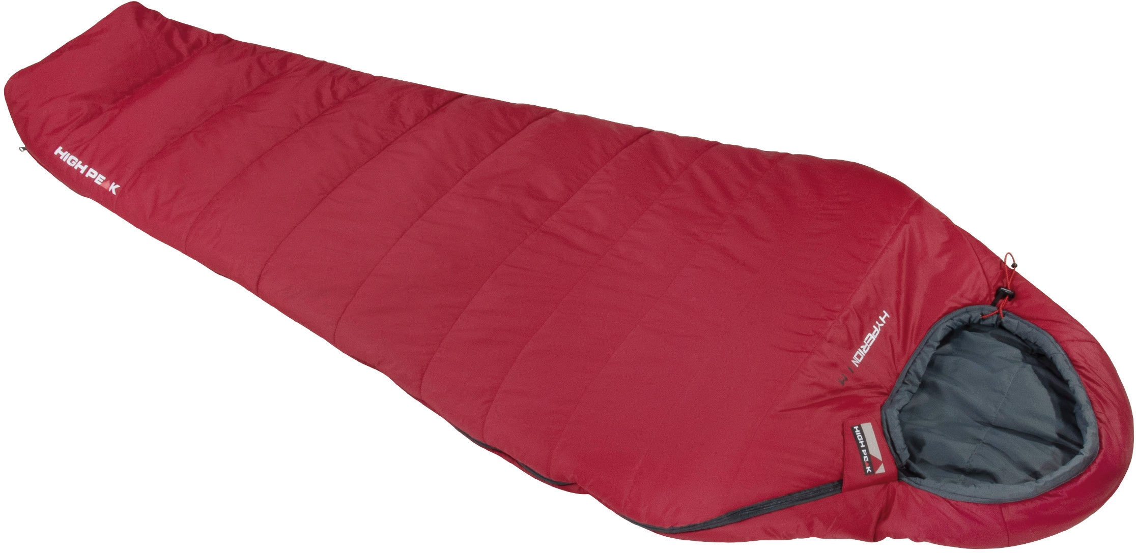 Mumienschlafsack HIGH PEAK "Hyperion 1M", rot (dunkelrot, grau), Schlafsäcke, Herren, B/L: 80cm x 210cm, Reißverschluss links, Obermaterial: 100% Nylon. Füllung: 100% Polyester, L:210cm