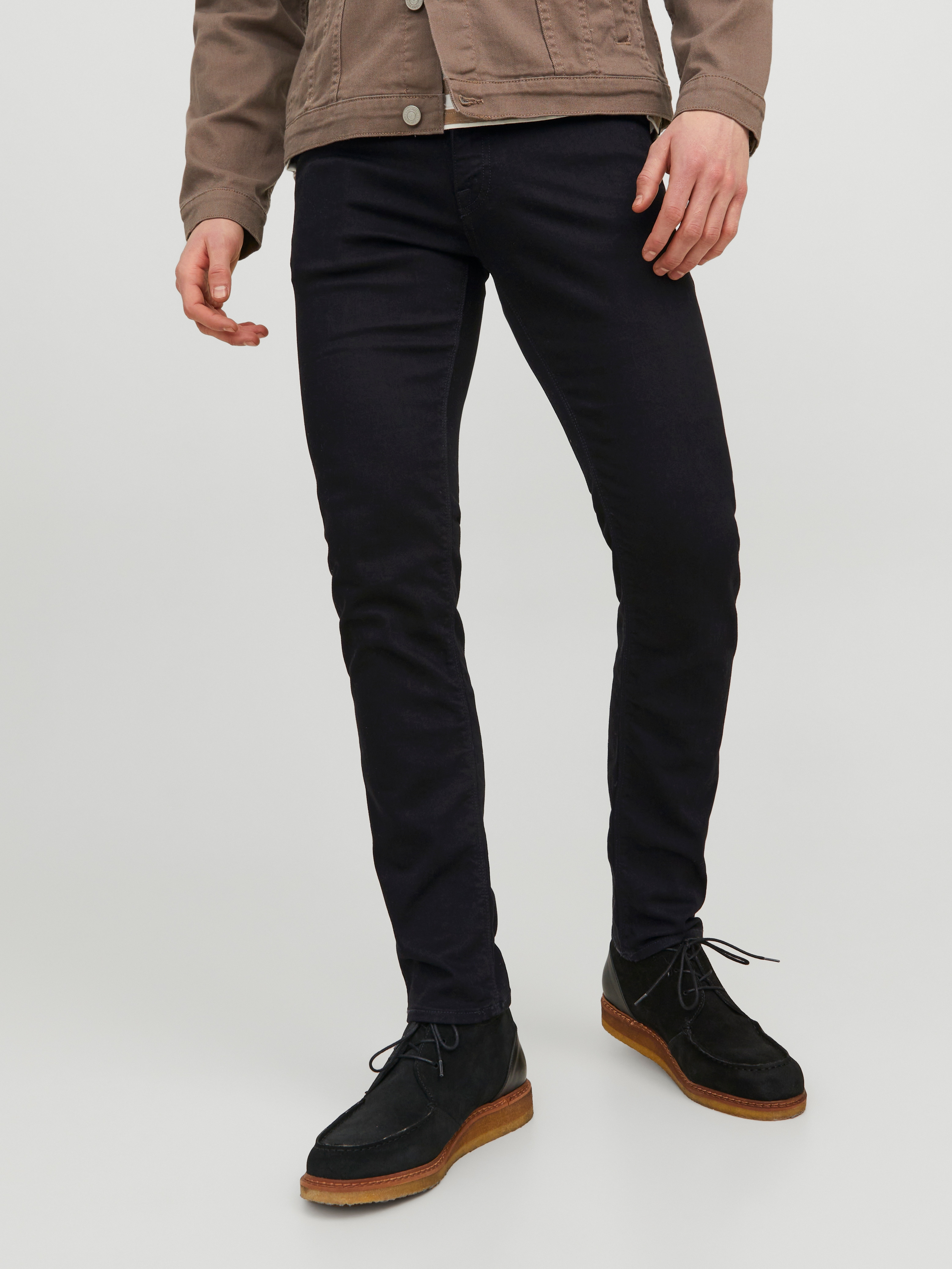 Slim-fit-Jeans JACK & JONES "JJIGLENN JJFELIX AM 446 NOOS", Herren, Gr. 29, Länge 32, schwarz (schwarz denim), Denim/Jeans, Obermaterial: 98% Baumwolle, 2% Elasthan, unifarben, slim fit, Jeans Slim-fit-Jeans, mit schmaler Beinform