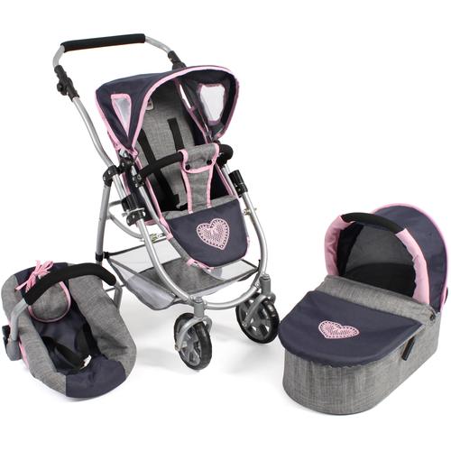 „Kombi-Puppenwagen CHIC2000 „“Emotion All In 3in1, Grau-Navy““ Puppenwagen blau (grau, navy) Kinder Puppenwagen -trage inkl. Babywanne, Babyschale und Sportwagenaufsatz“