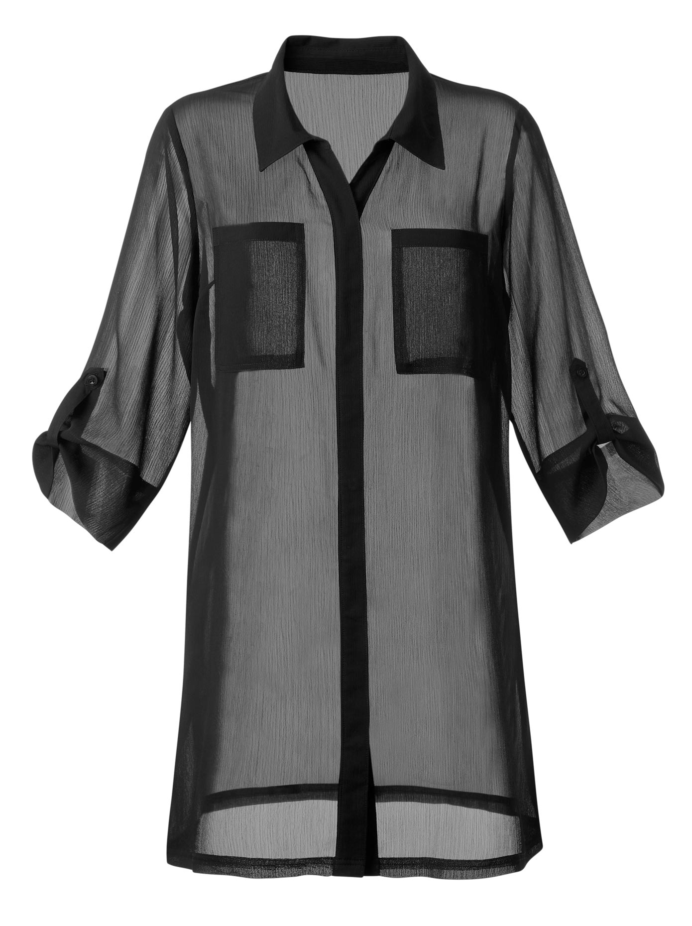 Blusenkimono FEEL GOOD, Damen, Gr. 44/46, schwarz, 100% Polyester, unifarben, Blusen