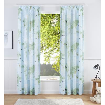 Vorhang MY HOME "Weltkarte" Gr. 2, blau (blau, grün), B:135cm H:175cm, Baumwolle (Bio-Baumwolle), Polyester, Gardinen, Kindergardine, bedruckt, halbtransparent, Tiere Image