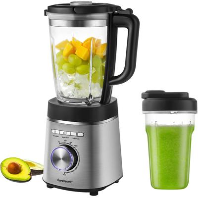 HANSEATIC Standmixer "HBL14001175SD mit 1,75L Fassungsvermögen", silber (silberfarben), B:19cm H:43cm T:22cm, Zerkleinerer, 2 "To Go" Trinkflaschen; Pulse-Funktion, Ice Crusher, Smoothie-Taste