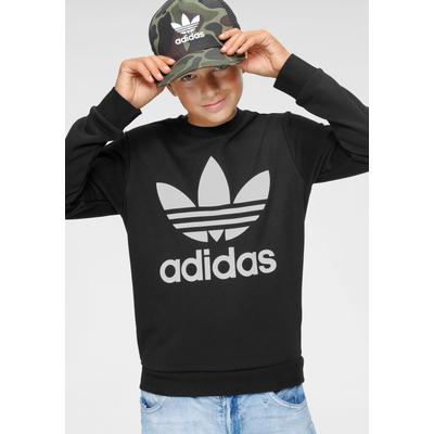 Sweatshirt ADIDAS ORIGINALS "TREFOIL CREW", Kinder, Gr. 158, schwarz-weiß (schwarz, weiß), Obermaterial: 70% Baumwolle, 30% Polyester, sportlich, bequem, Rundhals, Langarm, Sweatshirts, Unisex Image