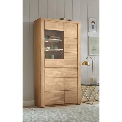 Vitrine HOME AFFAIRE "Burani", braun (eiche teilmassiv), B:90cm H:170cm T:35cm, Holz teilmassiv, Schränke, grifflose Optik Image