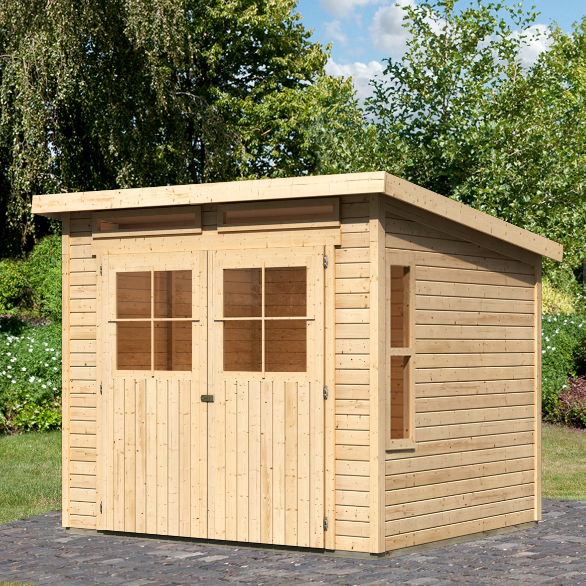 Gartenhaus KARIBU "Falkensee 4", beige (naturbelassen), ohne Fußboden, ohne Dacheindeckung, Holzwerkstoff, Gartenhäuser, Gartenhaus