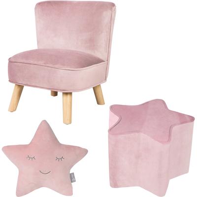 Kindersitzgruppe ROBA "Lil Sofa" Sitzmöbel-Sets Gr. Samt, bunt (rosa-mauve) Kinder bestehend aus Kindersessel, Kinderhocker und Dekokissen in Sternform