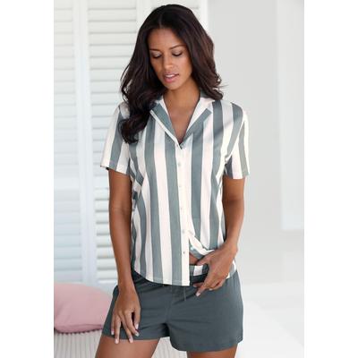 Shorty VIVANCE DREAMS, Damen, Gr. 32/34, grau (grau, weiß), Single Jersey, Obermaterial: 100% Baumwolle, Basic, bequem kurz, Kurzarm, Homewear-Sets, im Hemdblusenlook Image