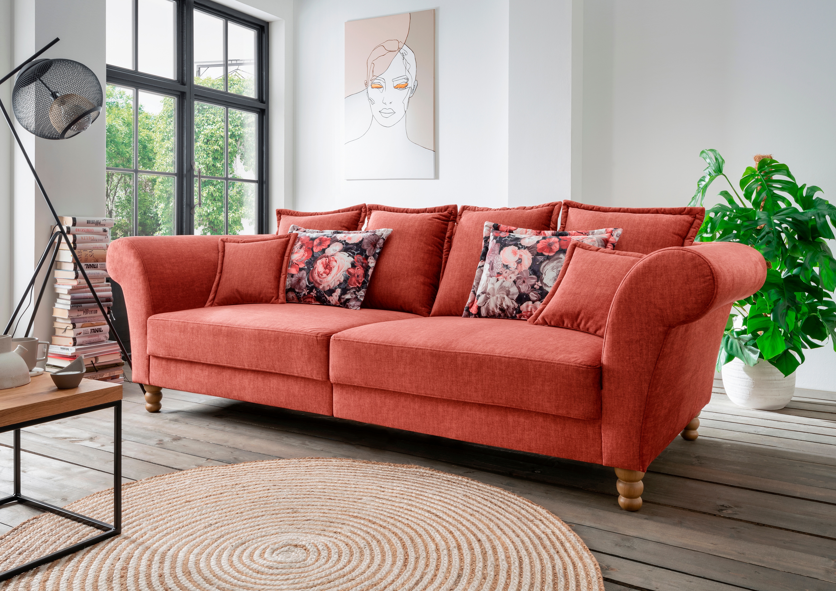 Big-Sofa HOME AFFAIRE "Tassilo Mega Sofa mit viel Platz, bequem durch Kaltschaum im Sitz", orange (koralle), B:266cm H:95cm T:110cm, 100% Polyester, Sofas
