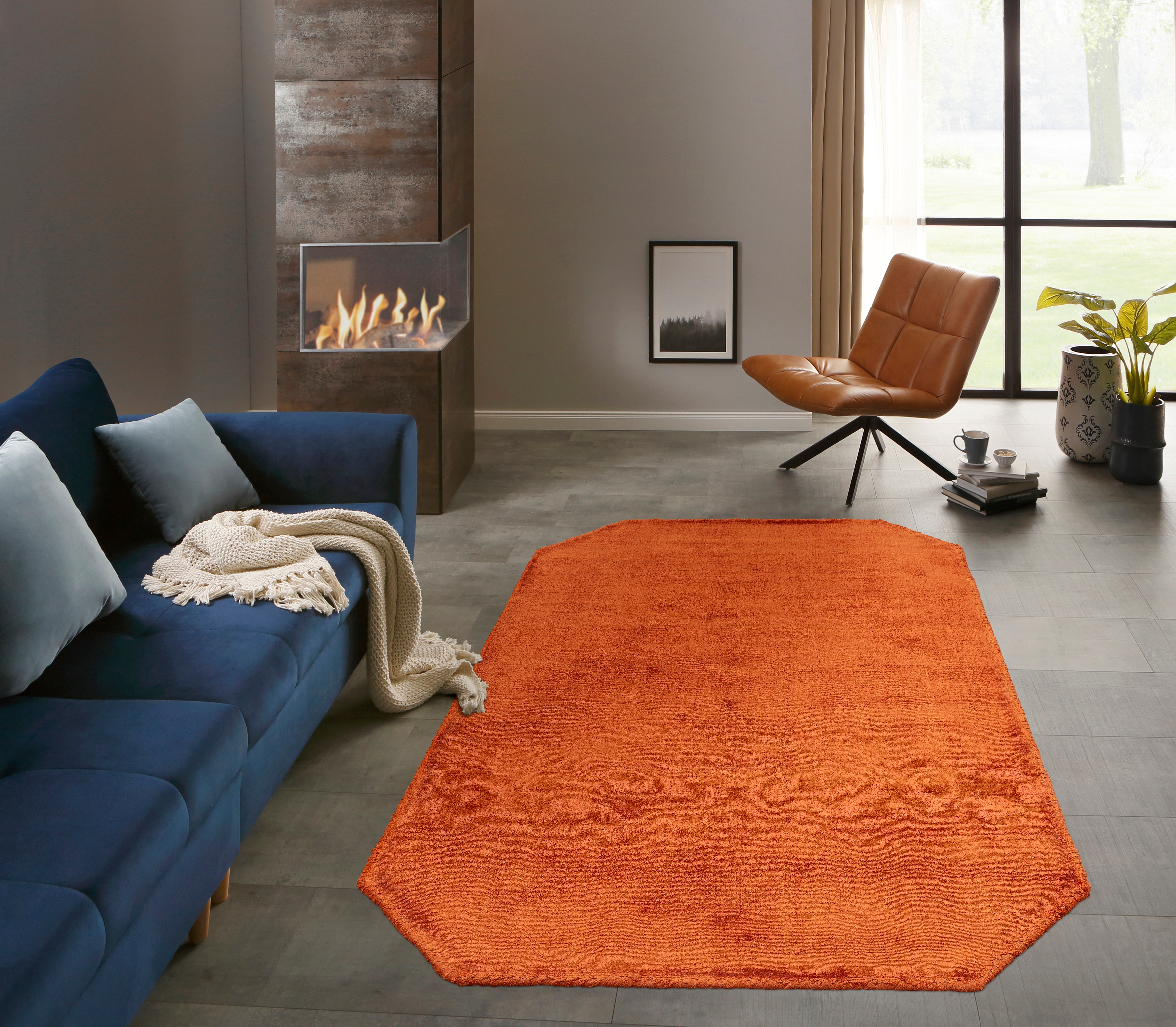 Teppich MY HOME "Shirley, handgewebter Viskose Teppich, farblich changierend" Gr. 72, rosa (kupfer), B:80cm H:12mm L:150cm, Viskose, Teppiche, Handweb Teppiche, Wohnzimmer, Schlafzimmer, Esszimmer Image