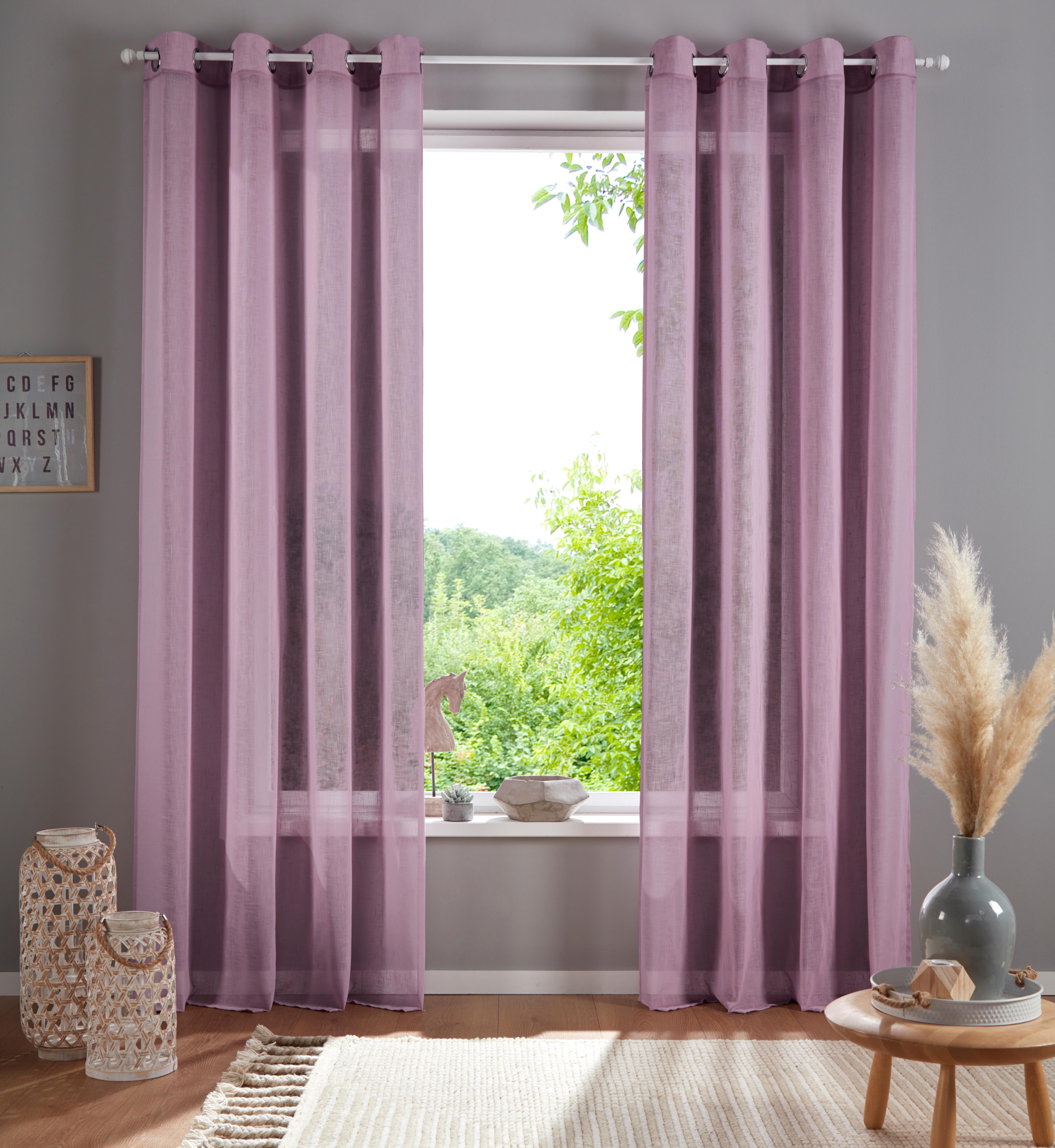 Gardine HOME AFFAIRE "Mara" Gr. 1, rosa (rose), B:140cm H:145cm, Polyester, Gardinen, transparent, Leinen Optik, monochrom, basic Image