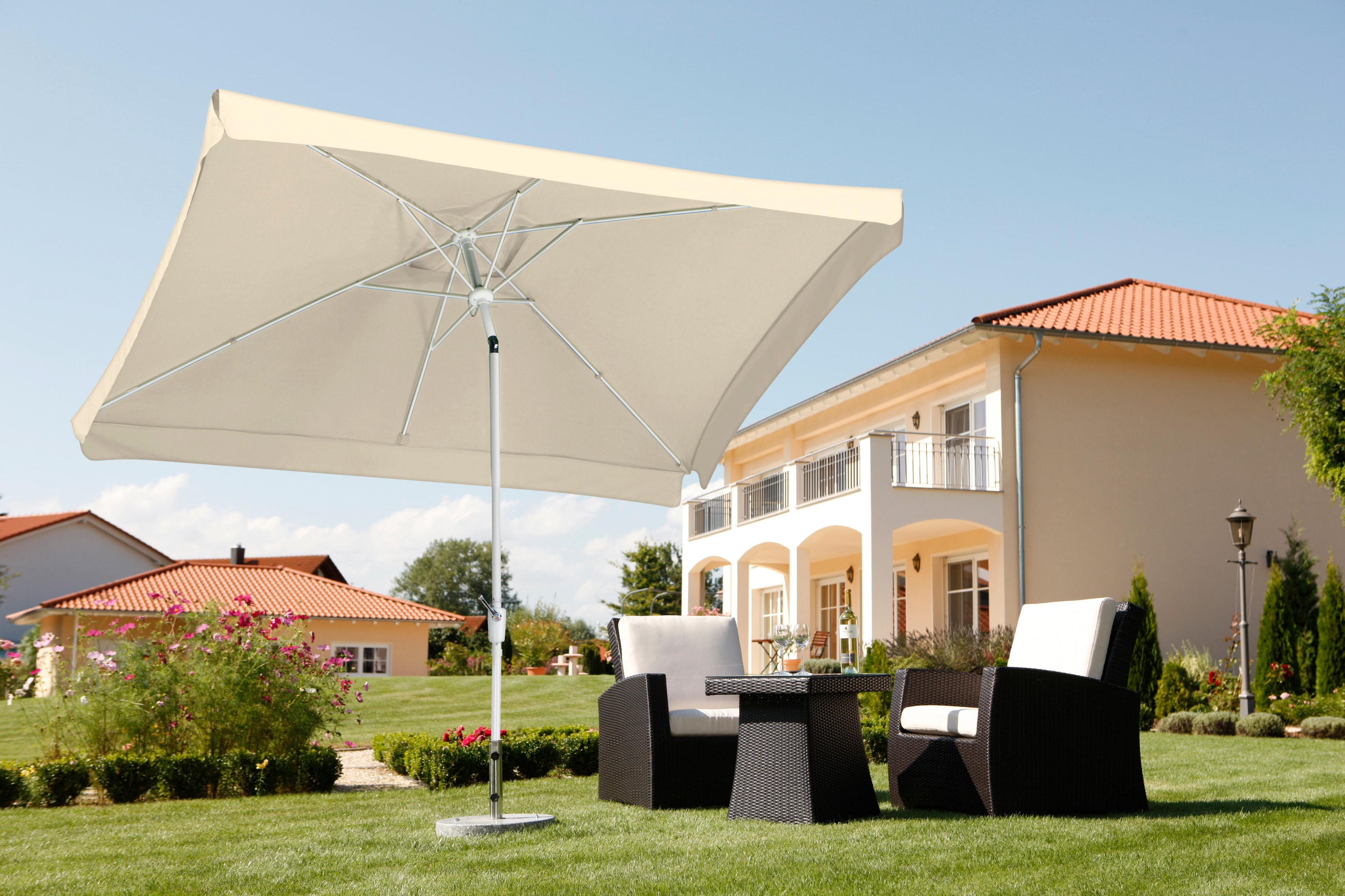 Rechteckschirm SCHNEIDER SCHIRME "Oslo", beige (natur), Obermaterial: 100% Polyester, Standschirme, abknickbar, ohne Schirmständer