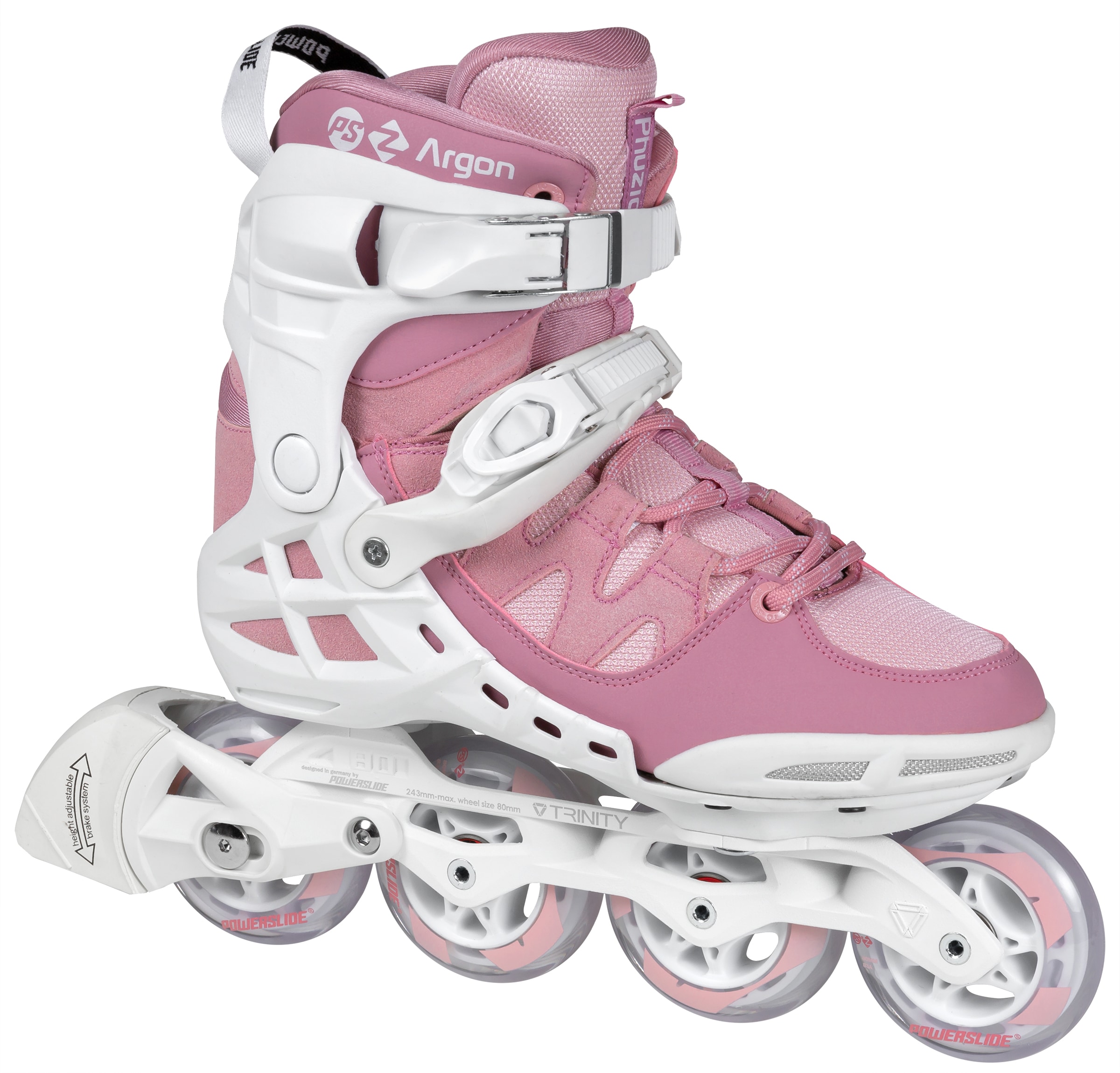 Inlineskates POWERSLIDE "Phuzion Argon Rose 80" Gr. 39, rosa (rosa, weiß), Inlineskates_Rollschuhe, Damen, 39 (bis 100 kg), Kunstfaser, Lederimitat