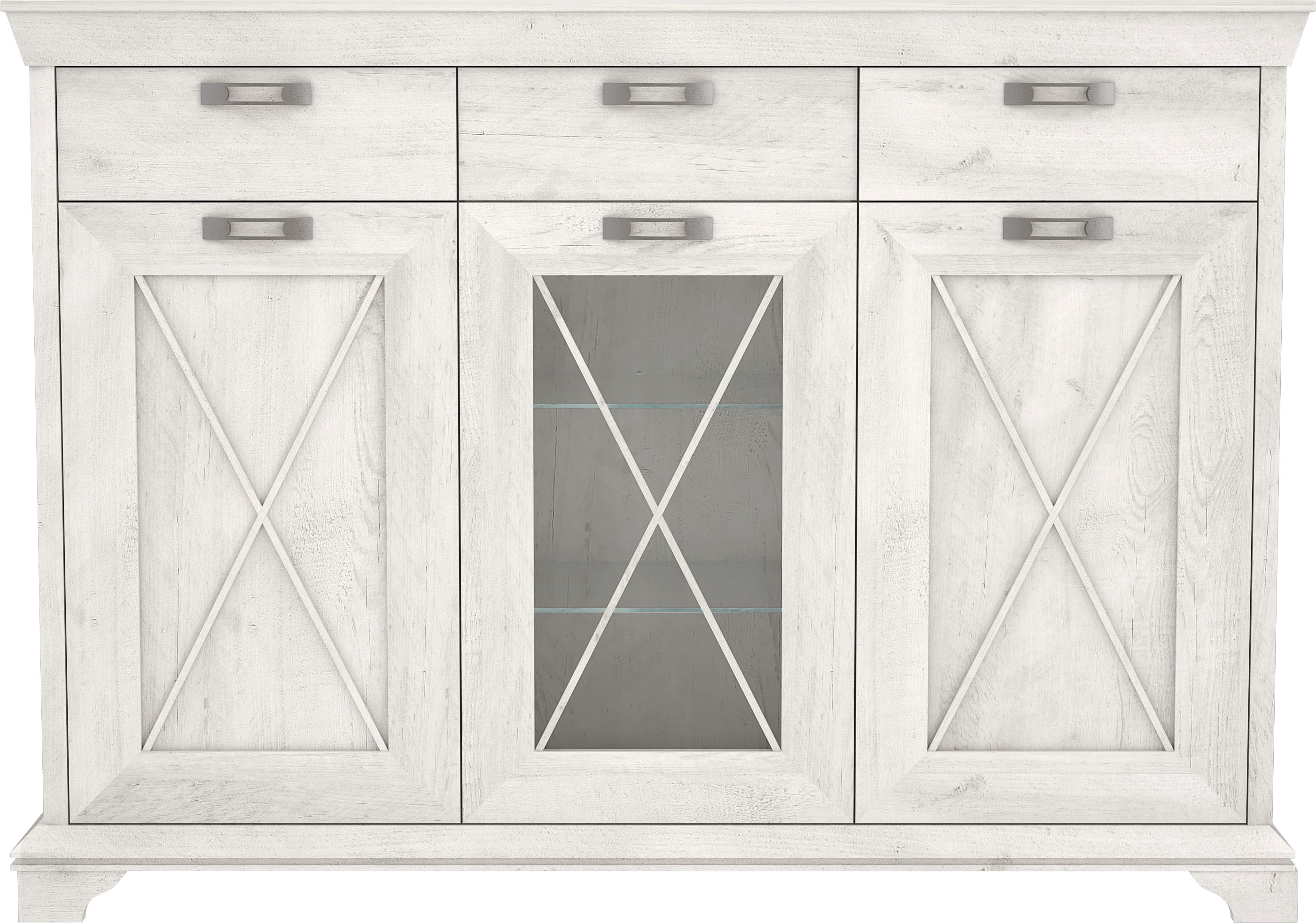 Sideboard FORTE "Kashmir", weiß (pinia weiß), B:177,7cm H:127,7cm T:48,2cm, Dekorfolie, FSC-zertifizierter Holzwerkstoff, Floatglas, Metall, Sideboards, Breite 177 cm Image
